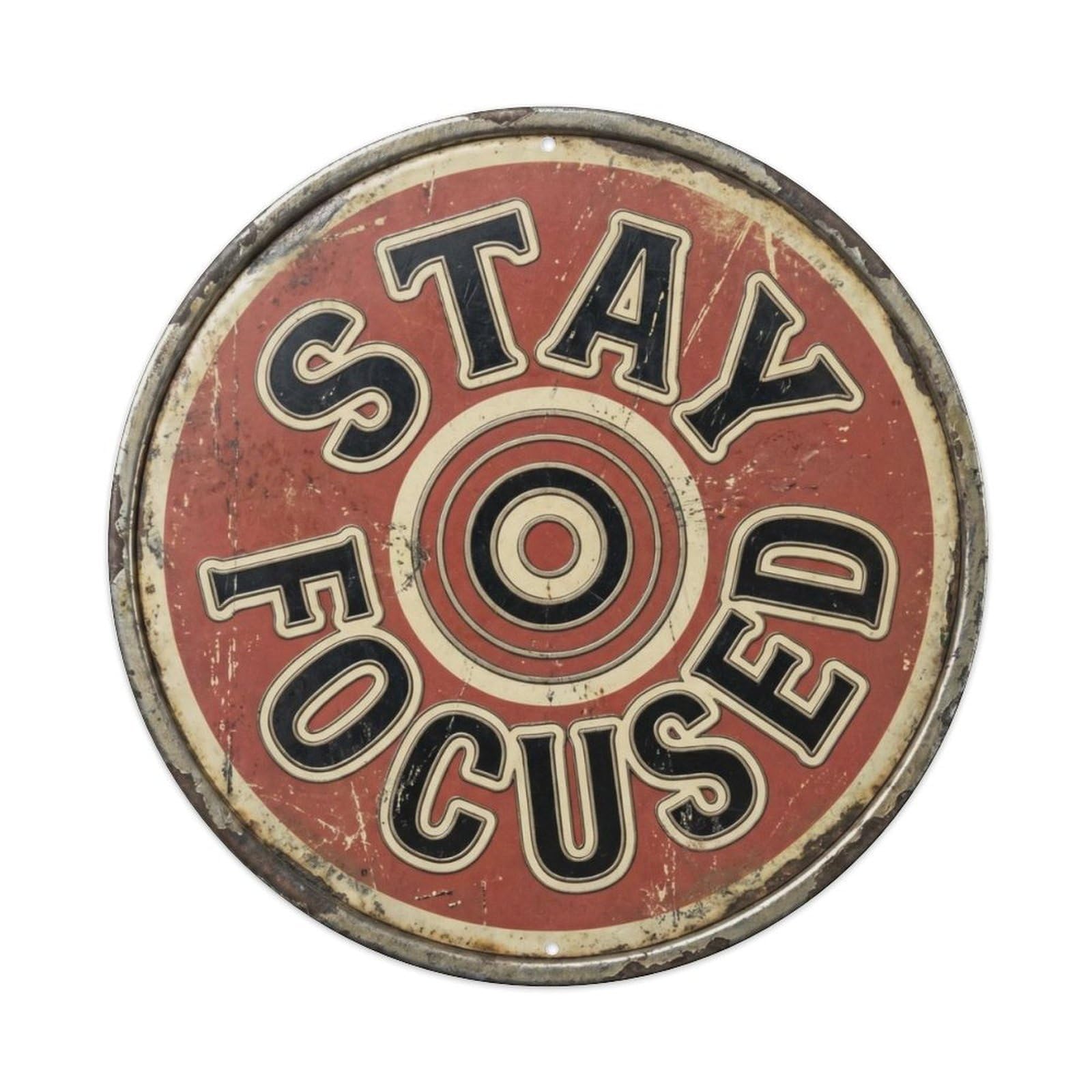 Fqcyn Style Stay Focused Nostalgic Bedroom Ornament Retro Slogans Metal Tin Sign Plaque Wall Decor For Cafe, Club Bar, Office, Home Garden Round Metal Poster 8X8inch