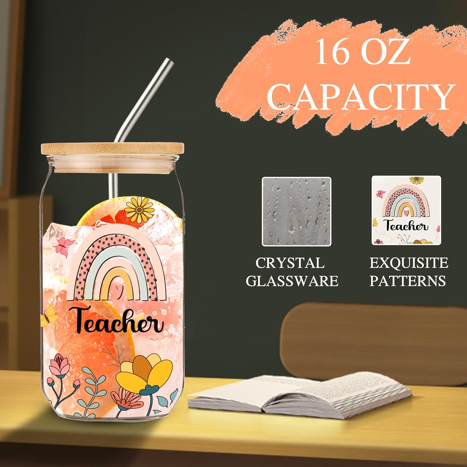 DHQH Teacher Christmas Gifts for Women - Funny Teacher Gift Set with 16OZ Glass Cup, Tote Bag & Thank You Gift Ideas from Mom or Sister - Image 3