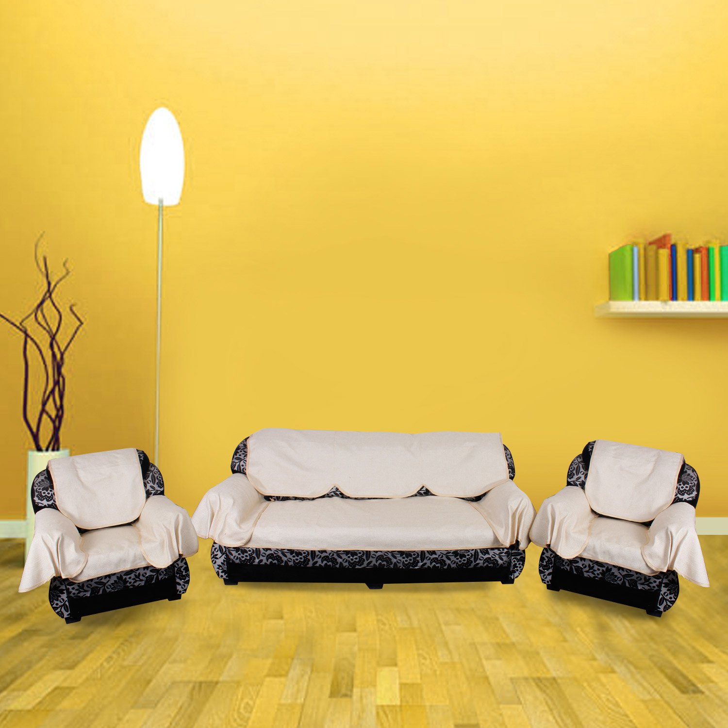 KINGLY Velvet Decor Jute Plaid Sofa Cover with Armrest (Multicolor, 3+1+1)