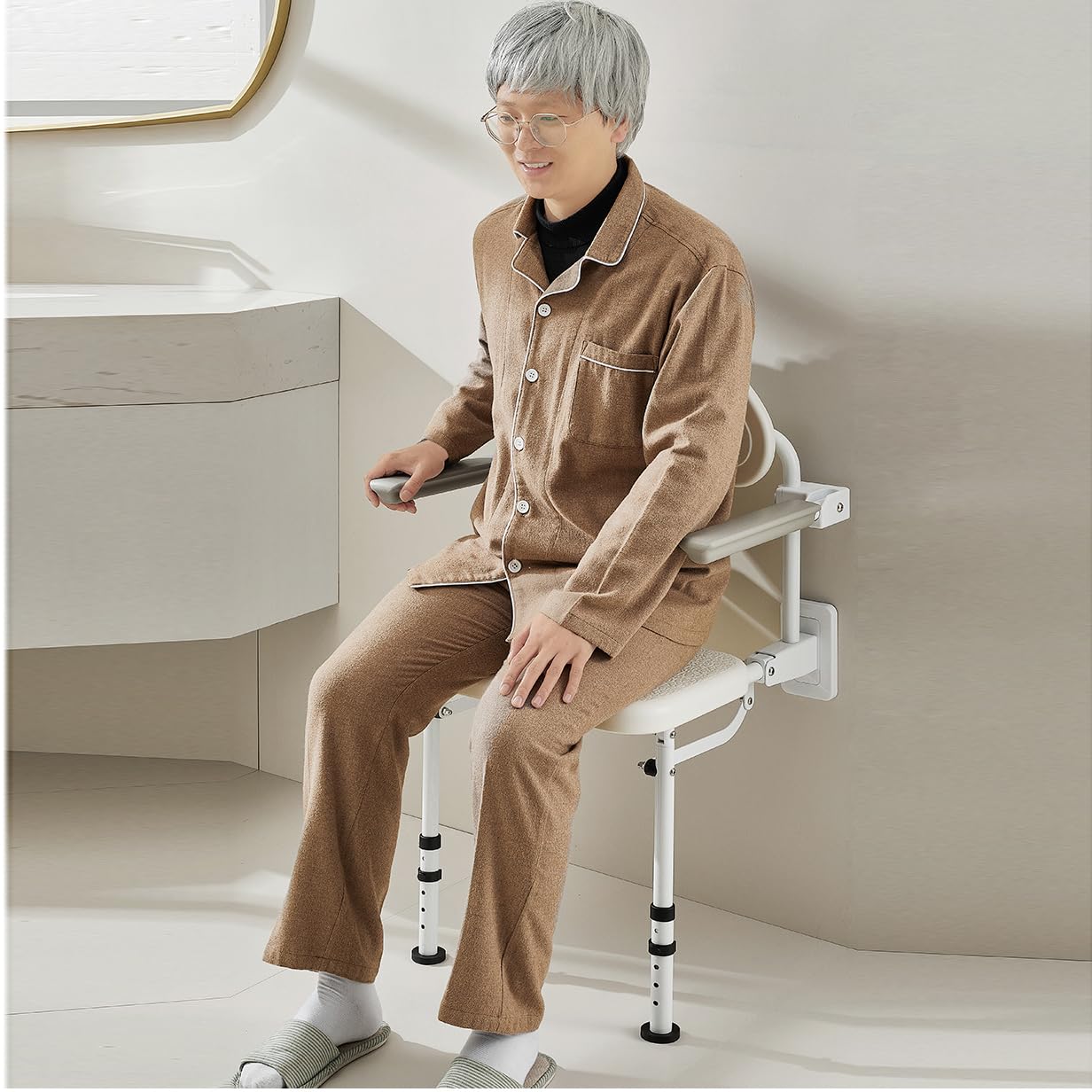 HEYOUTH Asiento de Ducha Abatible,Silla de Ducha para Personas Mayores,Taburete de Ducha montado en la Pared,Soporta hasta 180 kg,Antideslizantes,para Personas Mayores y discapacitadas