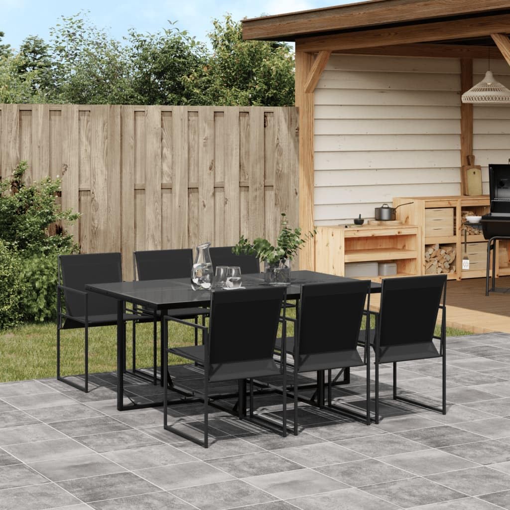 ShGaxin Set da pranzo da giardino 7 pezzi textilene nero, set tavolo e sedie da giardino, tavolo da terrazza e sedie, set terrazza, mobili da giardino per esterni - 3295119
