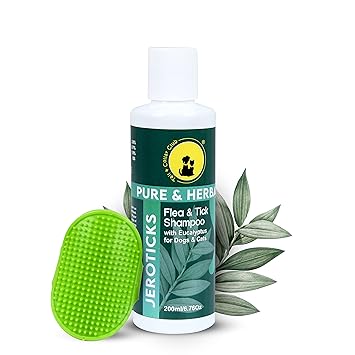 Cat & Dog Shampoo for Ticks and Fleas with Comb | Herbal Tick Shampoo for All Breeds Including Labrador, Persian Cat, German Shepherd for Excessive Shedding, Dry Skin | Eucalyptus Oil & Aloe - 200mL