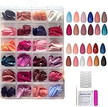 Artificial Nail Set for Women | 576 Pieces Fake Nail Almond Shape Nail Extension Kit | 24 Color Press On Nails with Sticker Sheet & Nail Filer for Girls