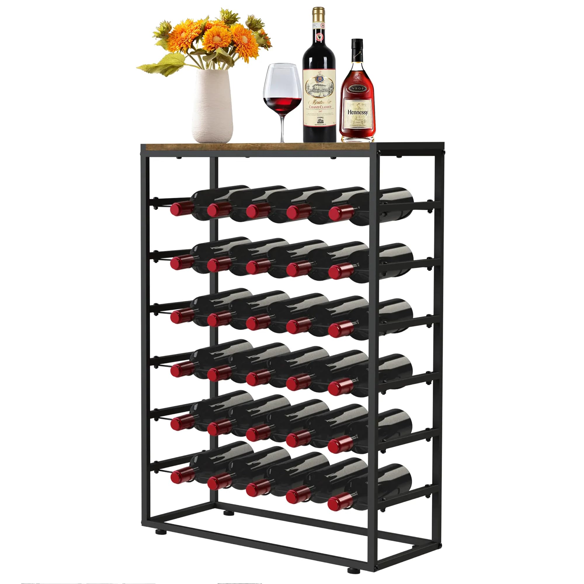 Casier à vin de 30 bouteilles sur pied à 6 niveaux avec un plateau supérieur en bois pour la cuisine