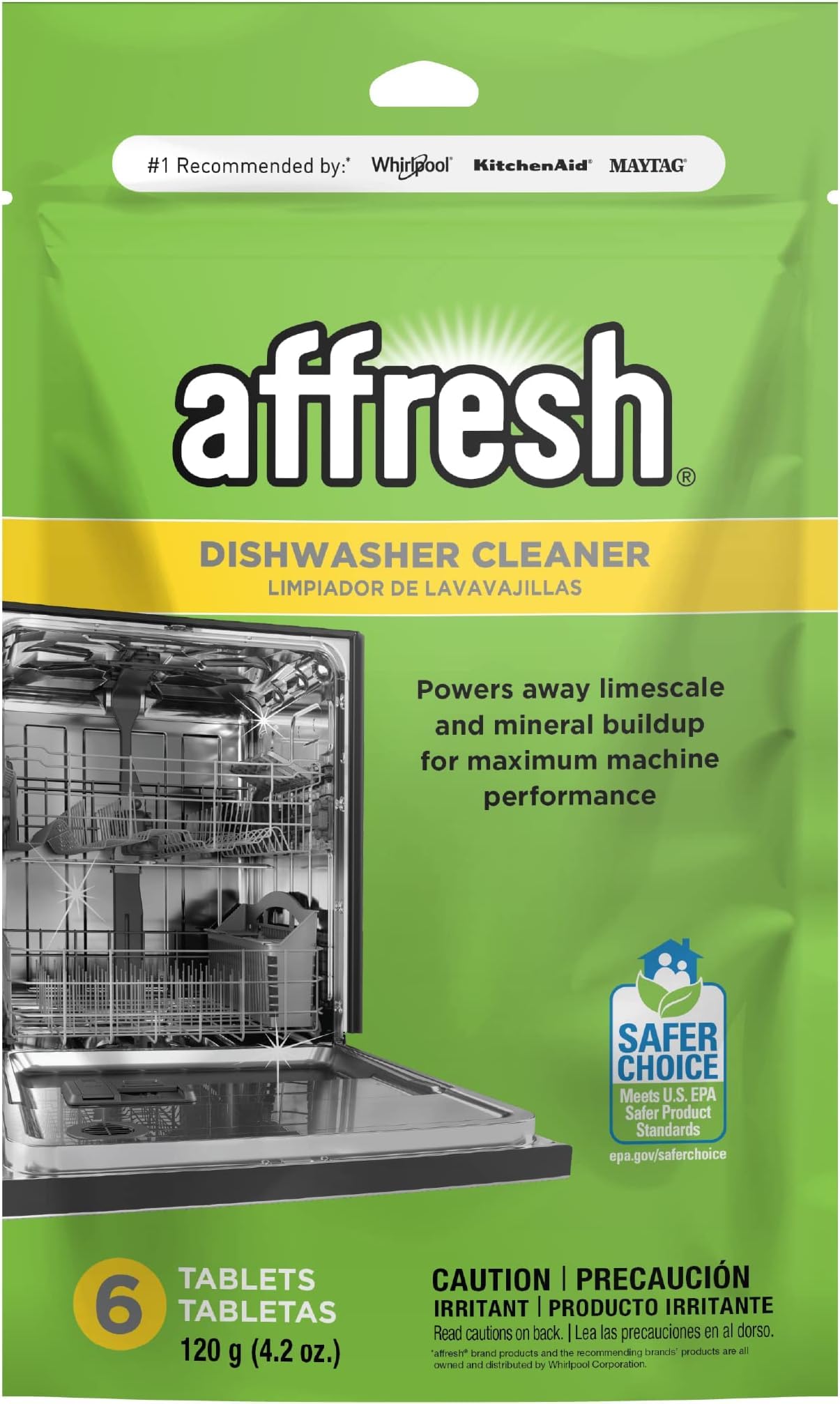 Affresh Dishwasher Cleaner, Helps Power Away Odor Causing Bacteria, Limescale, Mineral Deposits &amp; Grime Inside Pump, Tub &amp; Hoses, 6 Tablets, 6 Month Supply (Pack of 6)