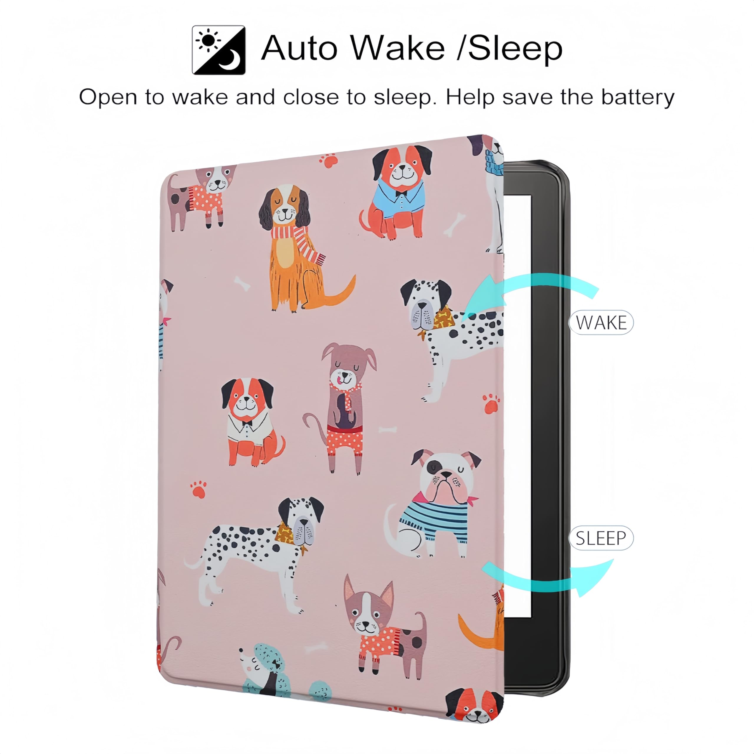 Folio-Schutzhülle für 17,3 cm (6,8 Zoll) Kindle Paperwhite (11. Generation-2021) und Kindle Paperwhite Signature Edition, niedlicher Hund für Kinder, schlankes PU-Leder, Buchhülle mit