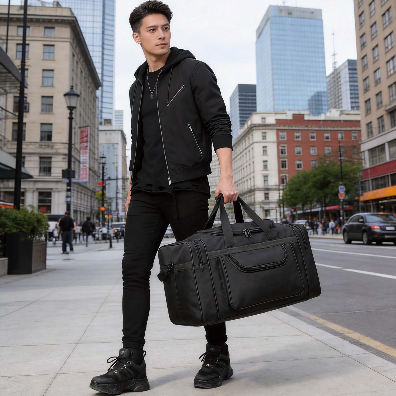 Bolsa De Viaje Hombre Mujere 62/92/115L Bolsa de Deporte Gimnasio Grande Bolso De Lona Hidrófugo Plegable Travel Duffel Bag Gym Bag Sport Duffle con Compartimento (Negro, 115L)