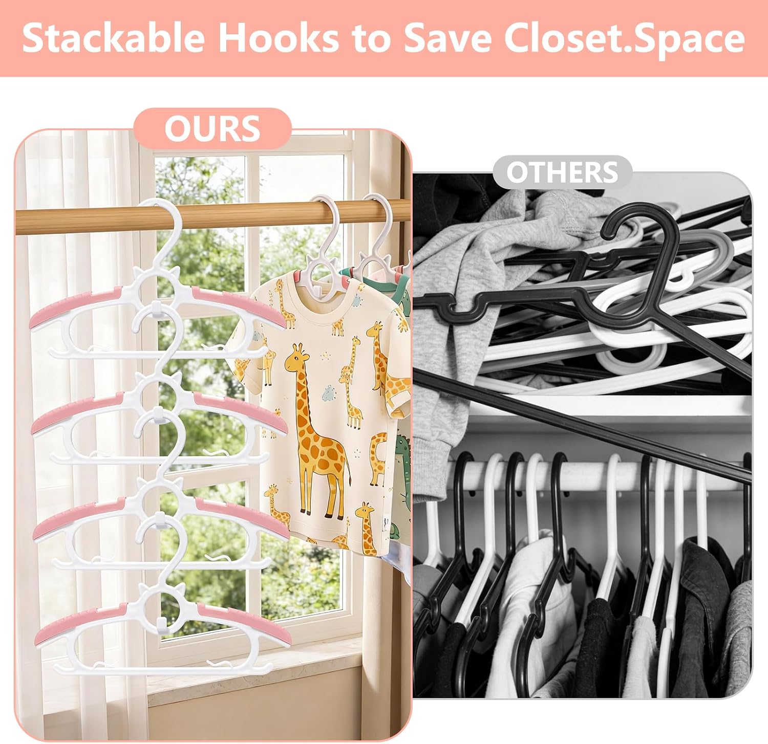 Baby Hangers for Nursery Closet,Infant Hanger 20 Pink Non-Slip and Extendable Plastic Children's Newborn Baby Hanger 11"-14" Adjustable Children Coat Hanger for Girl Boy Toddler Kids Child
