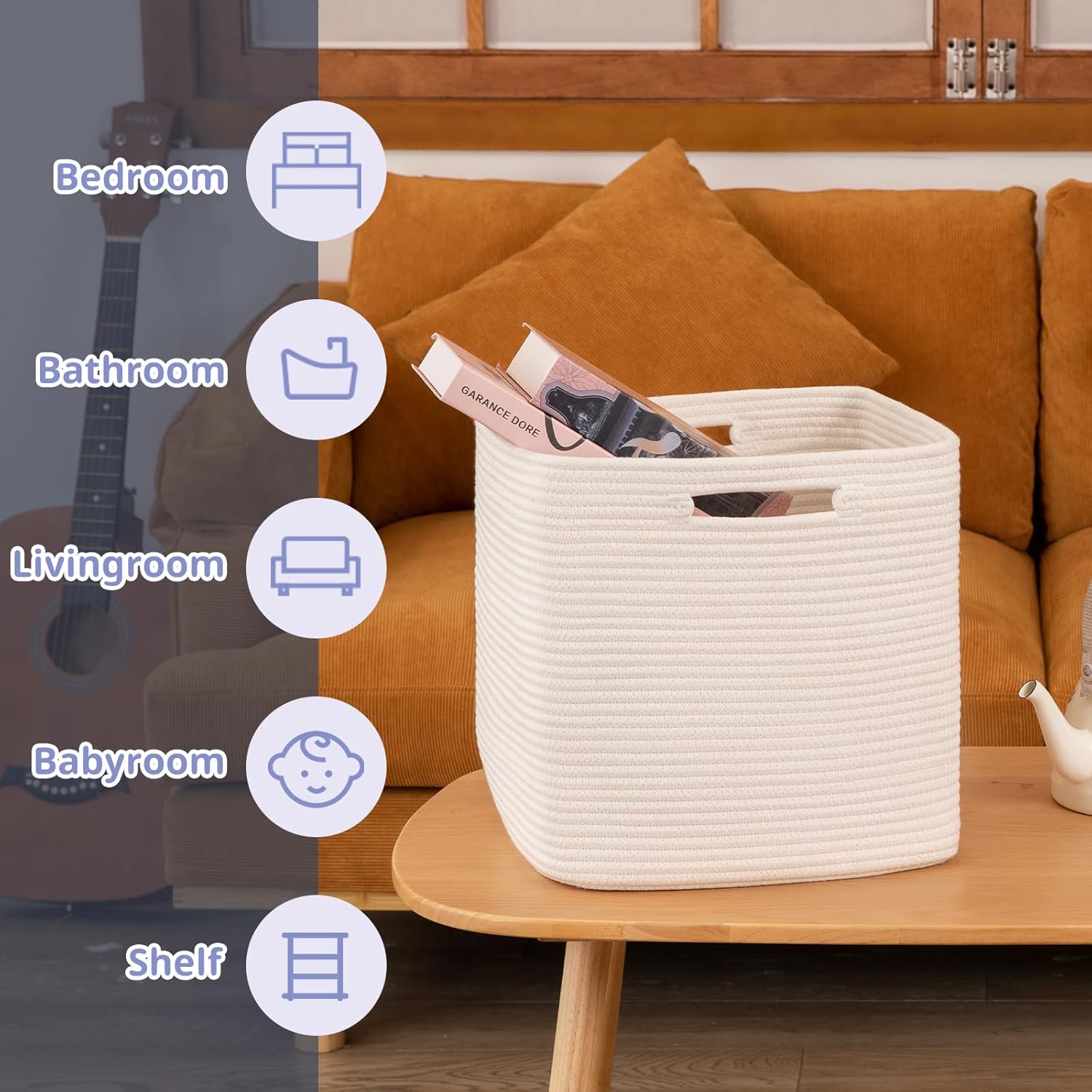 OIAHOMY Storage Cubes, 13 Inch Cube Storage Organizer, Collapsible Storage Bins, Baskets for Organizing, Storage Bins for Shelves-White, 2-PACK - Image 4