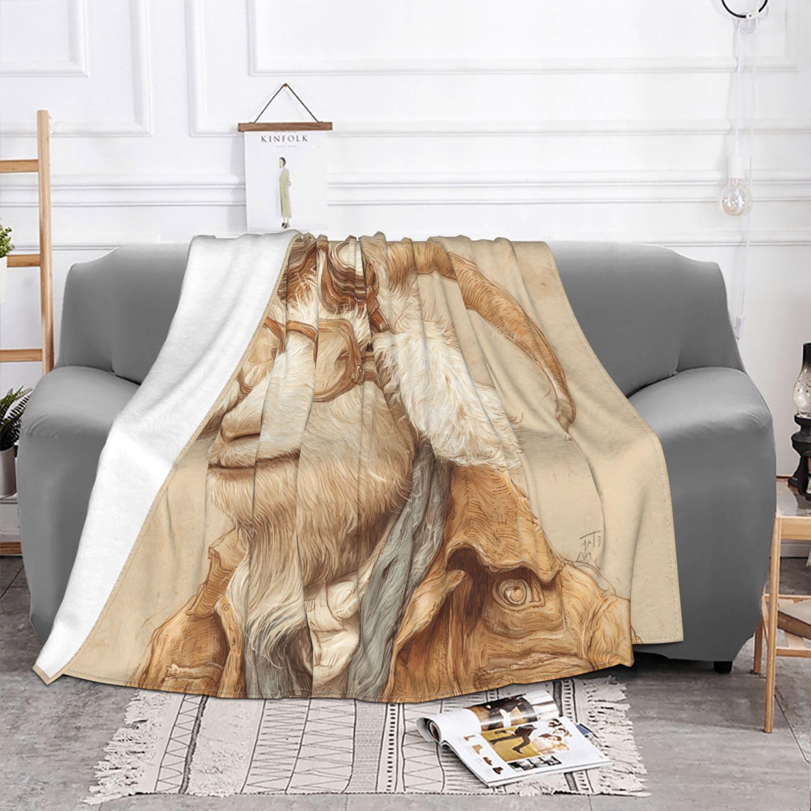Manta de viaje portátil de 80 x 60 pulgadas, suave, resistente a las arrugas, plegable, exquisito estampado de cabra explorador