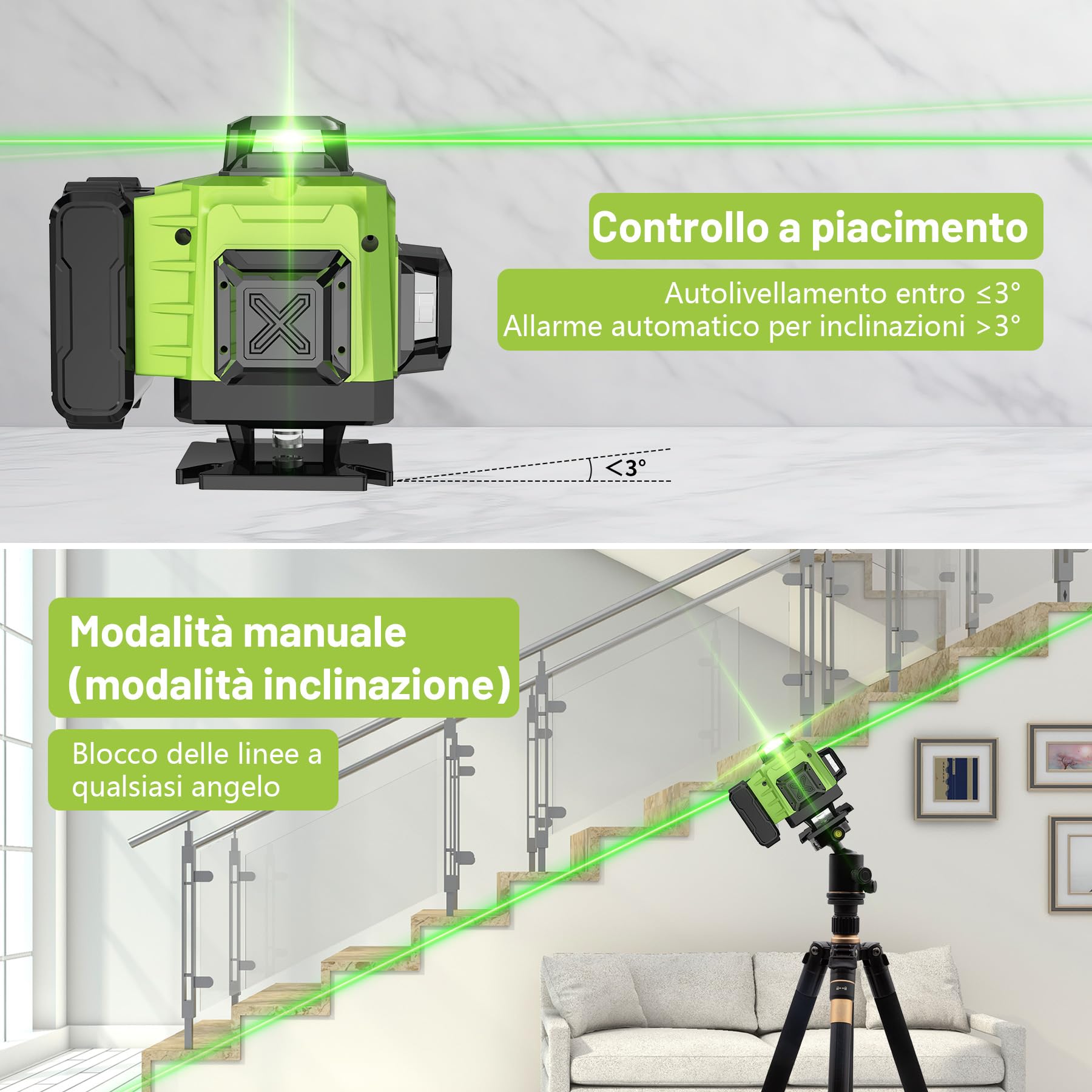Livella Laser 16 Linee con Treppiede, Livella Laser Autolivellante 360, Batteria Ricaricabile, con Staffa a Parete, Telecomadon, per Lavori Costruzione e Decorazione D'interni