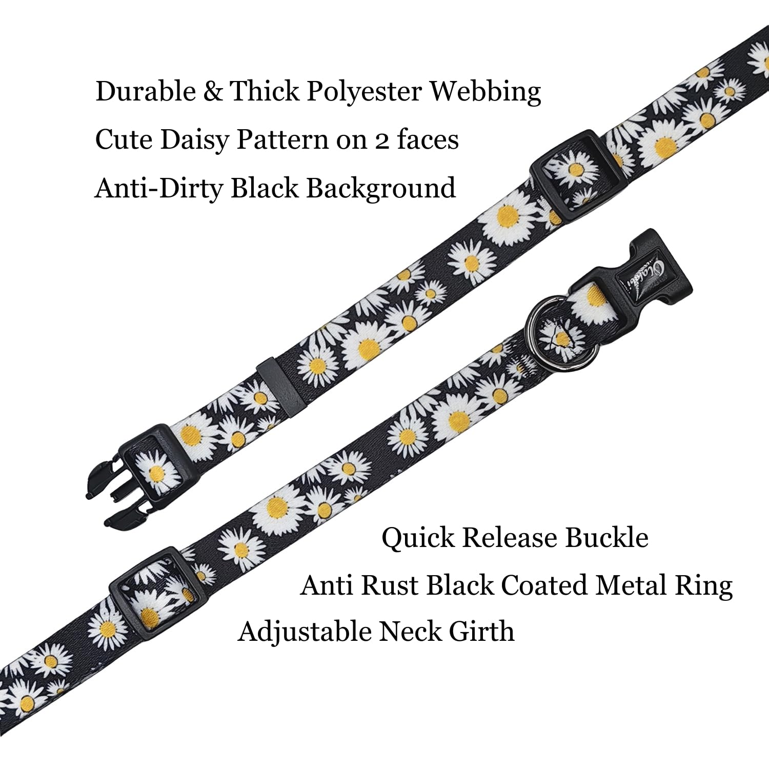 Olahibi Basic Dog Collar, Soft and Durable Polyester Material, Adjustable Length, for Large Dogs.(L, Black Daisy) - Image 4