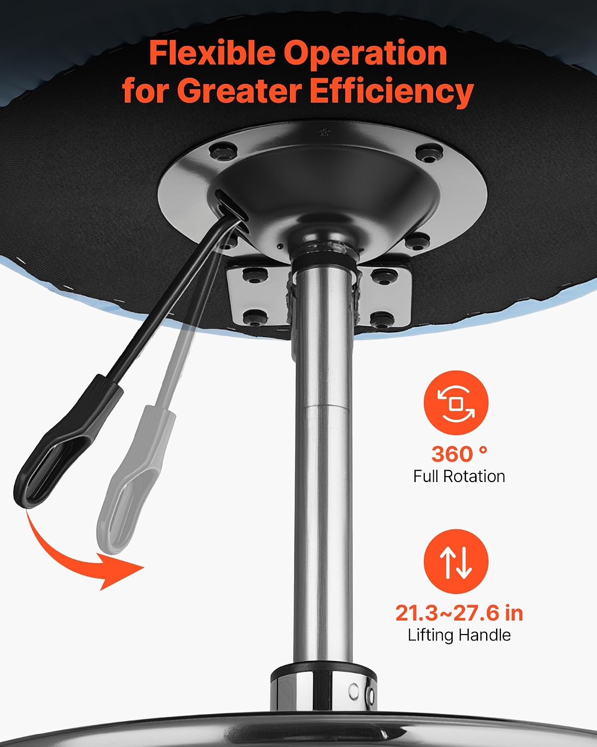 VEVOR Rolling Stool with Back Support, 500 lbs Weight Capacity, Height Adjustable, Thick Cushion Ergonomic PU Leather Seat, 360° Swivel Round Rolling Stool Chair for Dental, Salon, Clinic, Blue