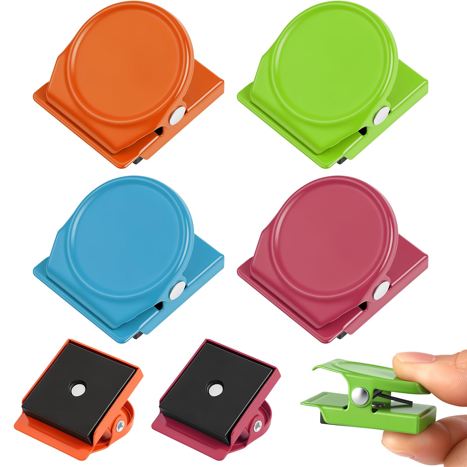 Alaoo Strong Magnetic Clips, 4Pcs Fridge Magnetic Clips, Refrigerator Magnetics Clip for Whiteboard Notice Board Refrigerator Picture Memo Note Home Office,Pink, Orange, Blue, Green