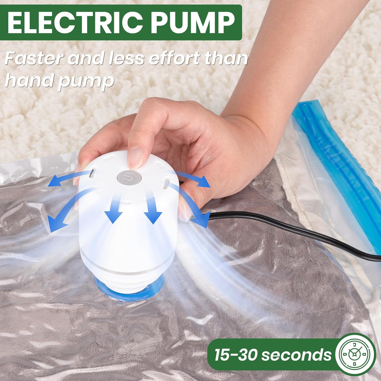 Vacuum Storage Bags,20Pack Vacuum Seal Bags with Electric Air Pump,Vacuumm Seal Bag for Clothing,Travel,Clothes,Comforters,Blankets,Pillows-4 Jumbo+4 Large+4 Medium+4 Small+4 Roll Up Space Saving Bag - Image 3