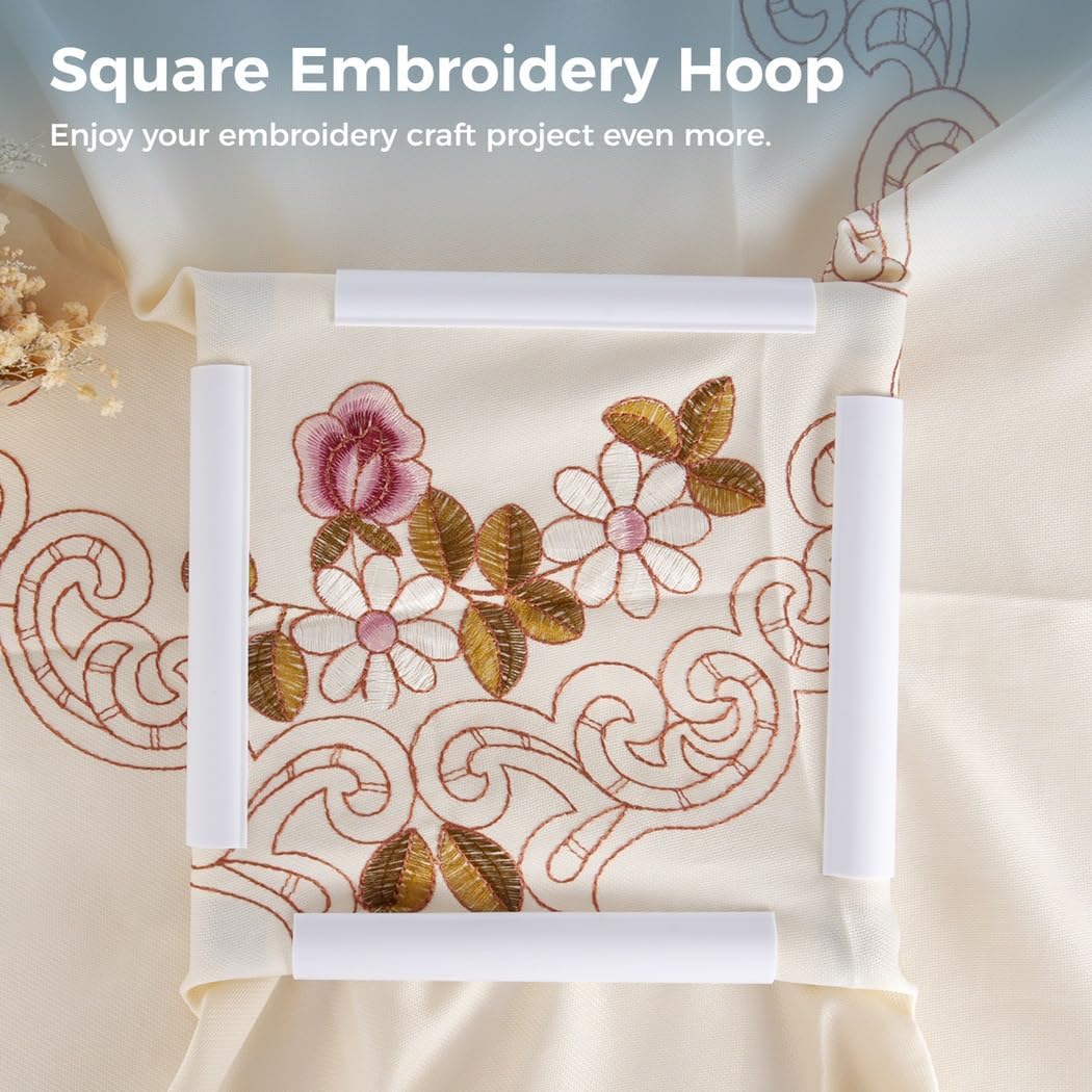 3Pcs Square Embroidery Snap Frames for Quilting, Cross Stitch, and Sewing (6X6, 8X8, 11X11)