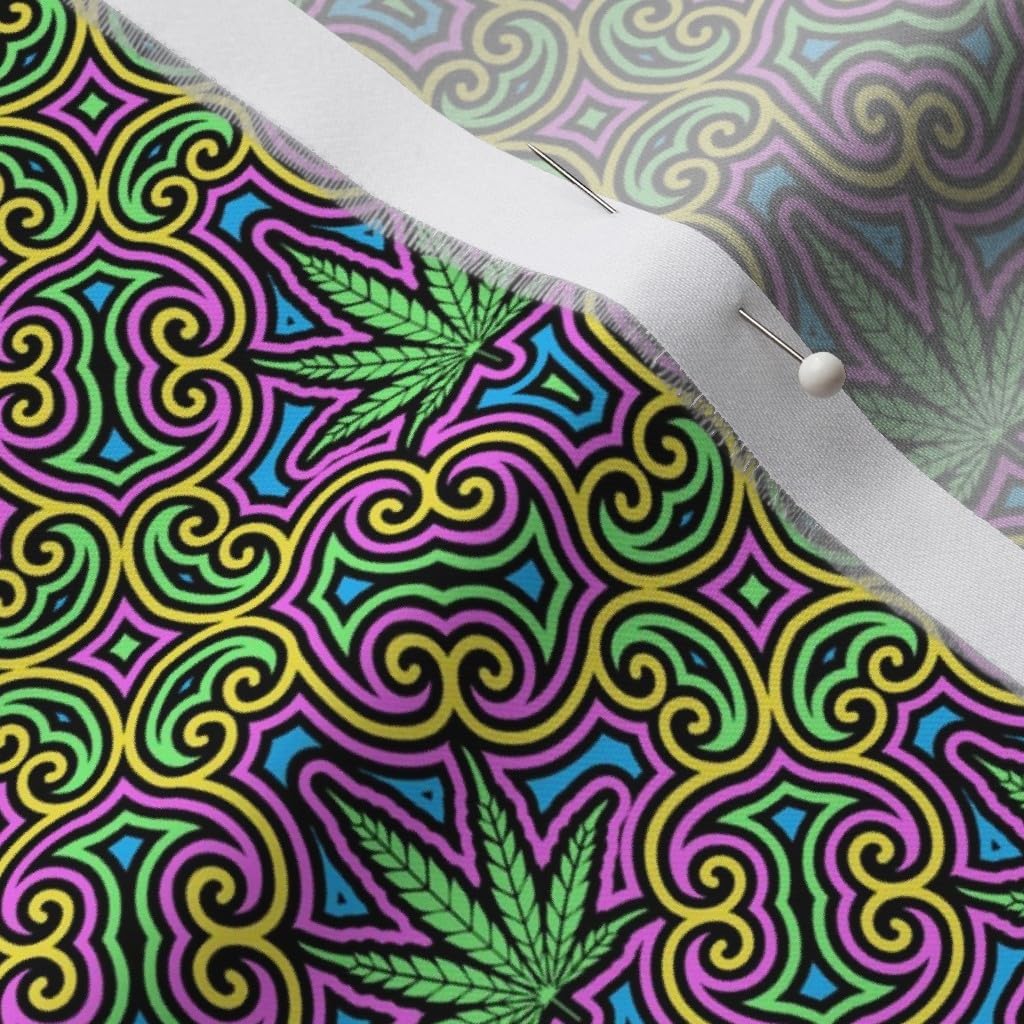 Spoonflower Fabric - Sweet Leaf Color Small 420 Cannabis Marijuana Hemp Bright Colors Printed on Organic Cotton Sateen Fabric by The Yard - Sewing Quilting Apparel Home Decor