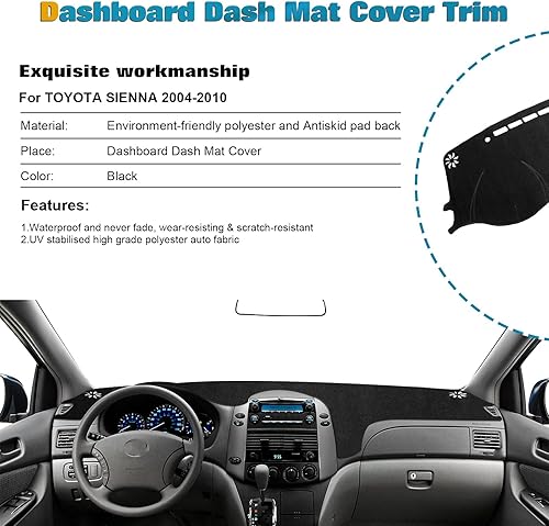 Miniatura 4 de Xotic Tech - Alfombrilla para consola central precortada, antideslizante, protector solar antirreflejos, cubierta negra, compatible con Toyota