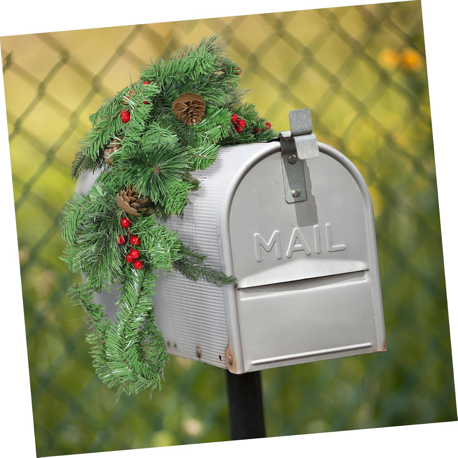 Christmas Wreath with LED Lights Artificial Leaf Garland Swag for Outdoor Mailbox Decoration Festive Greenery Branches with Berries Holiday Home Party Ornament