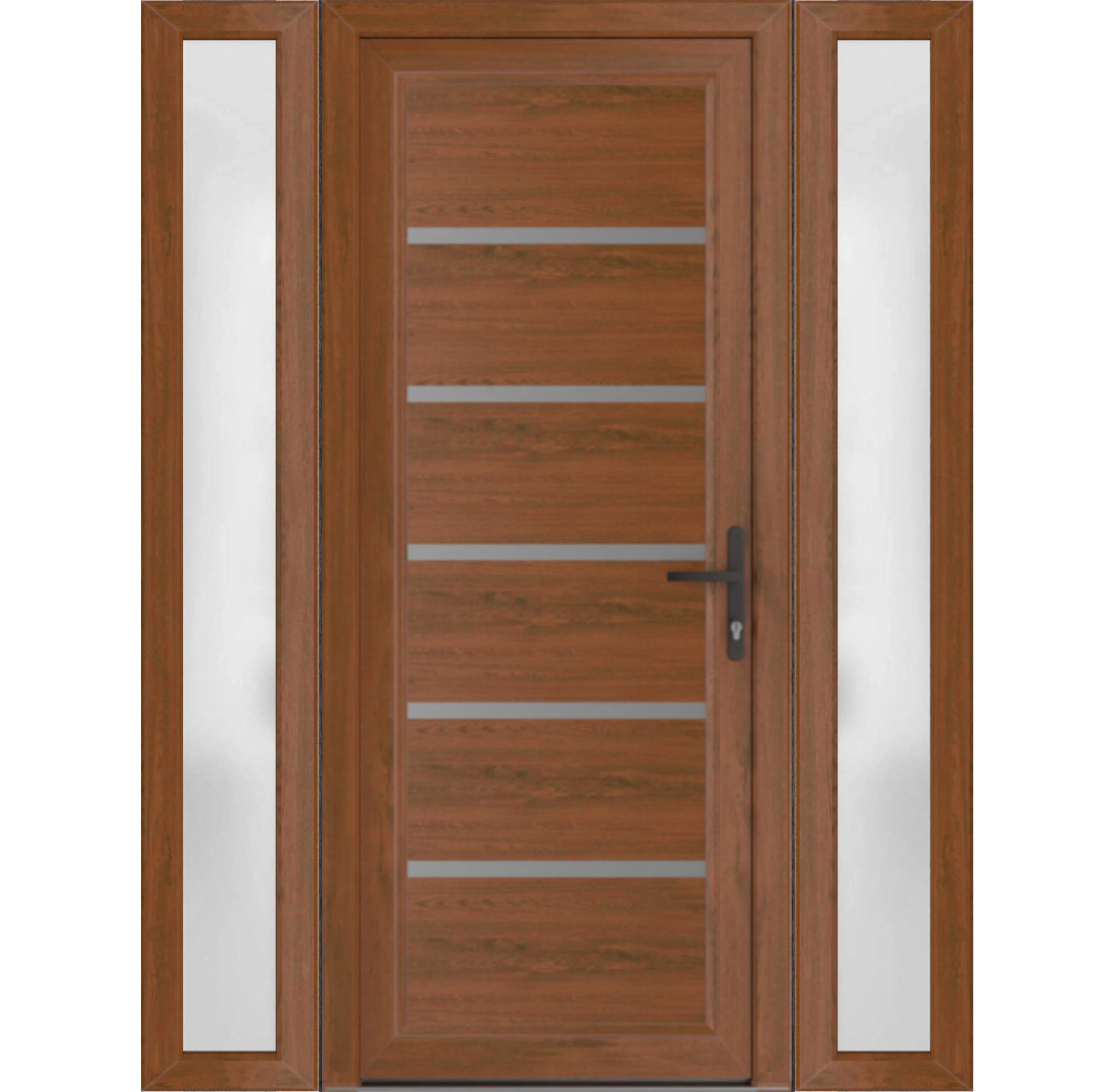 VDOMDOORS Front Exterior Door Prehung 36 x 80 inches | Manux 8415 Walnut | Entry Door with Frame | Metal Sidelite | 2 Sidelites 12" | Left Hand | Front Entry