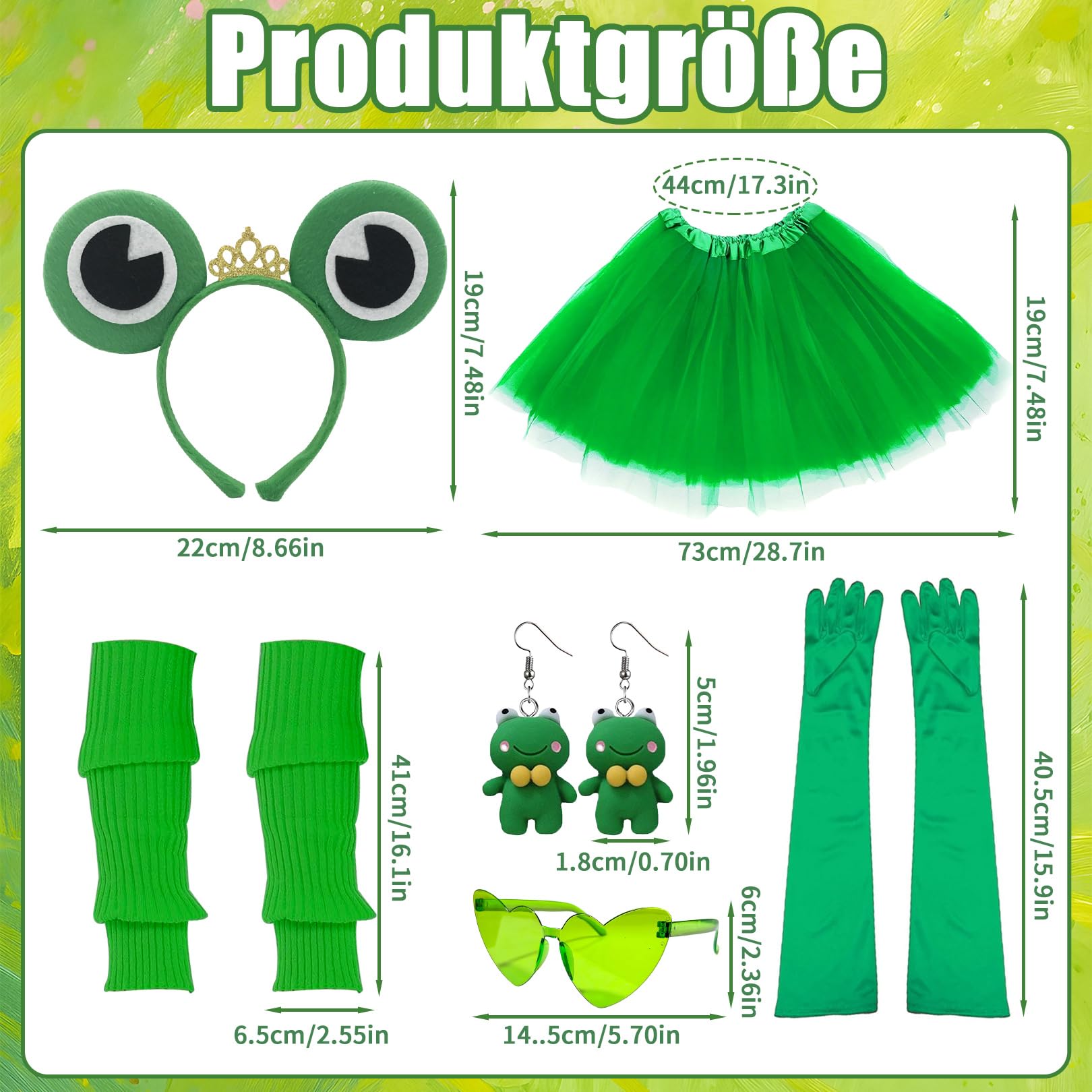 Costume Grenouille Pour Femme Adulte - 6 Pièces : Tutu, Jambières, Gants, Couronne, Lunettes, Boucles D'oreilles
