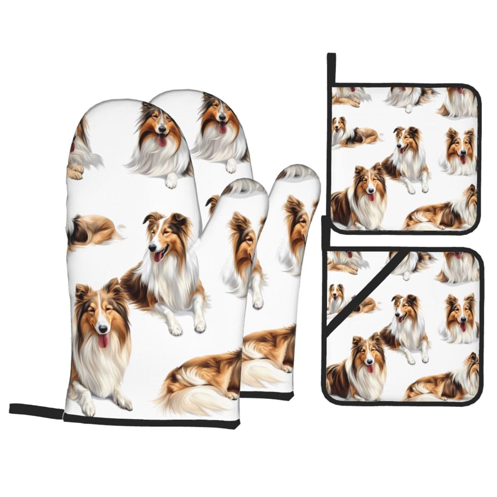 Gants de four très épais et doux pour barbecue, isolants avec motif Chien des Shetland