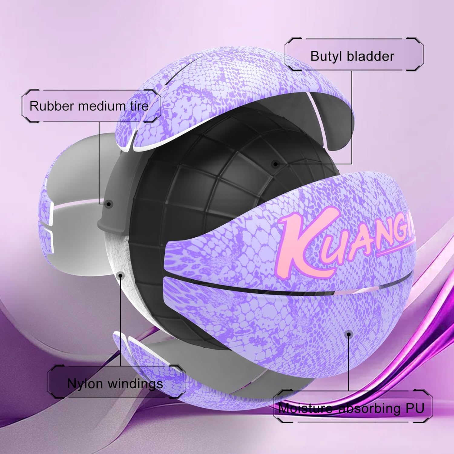 Kuangmi Mamba Snake Painted Basketball, Premium PU Leather, Women's Size 6 28.5", Standard Men's Size 7 29.5", Made for Indoor & Outdoor