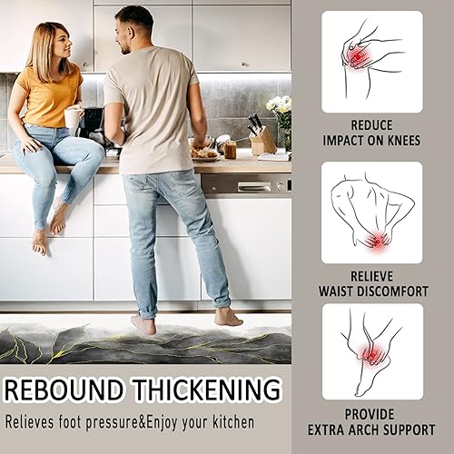 Miniatura 5 de Bulijojo Anti Fatigue Kitchen Floor Mats Set of 2 Waterproof Kitchen Sink Runner Rug Standing Mat Cushioned Kitchen Rugs Comfort Doormat 17x4717x28