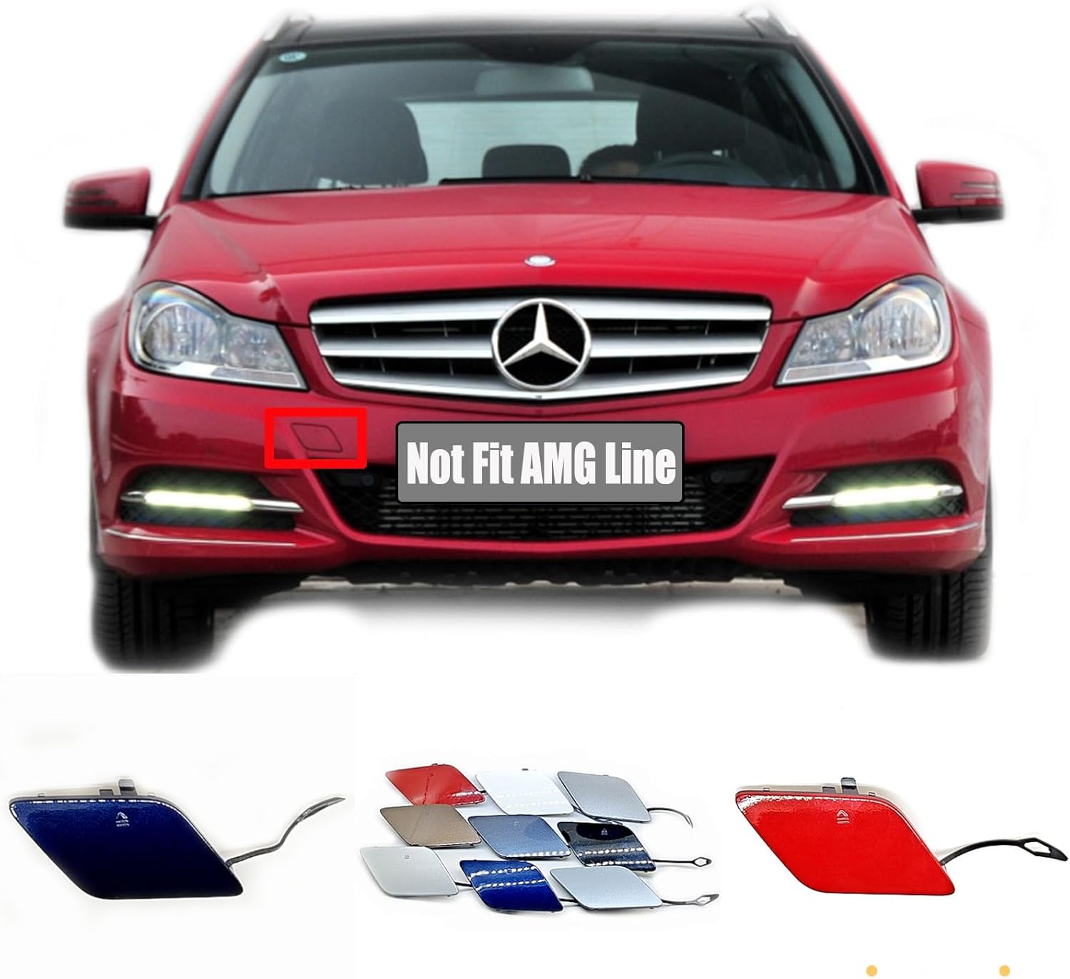 Front Tow Cover Fit for Mercedes Benz C Class W204 Facelift AMG Line C180 C200 C220 C250 C280 C300 C320 C350 2011 2012 2013 2014 Bumper Hook Eye Cap Gray