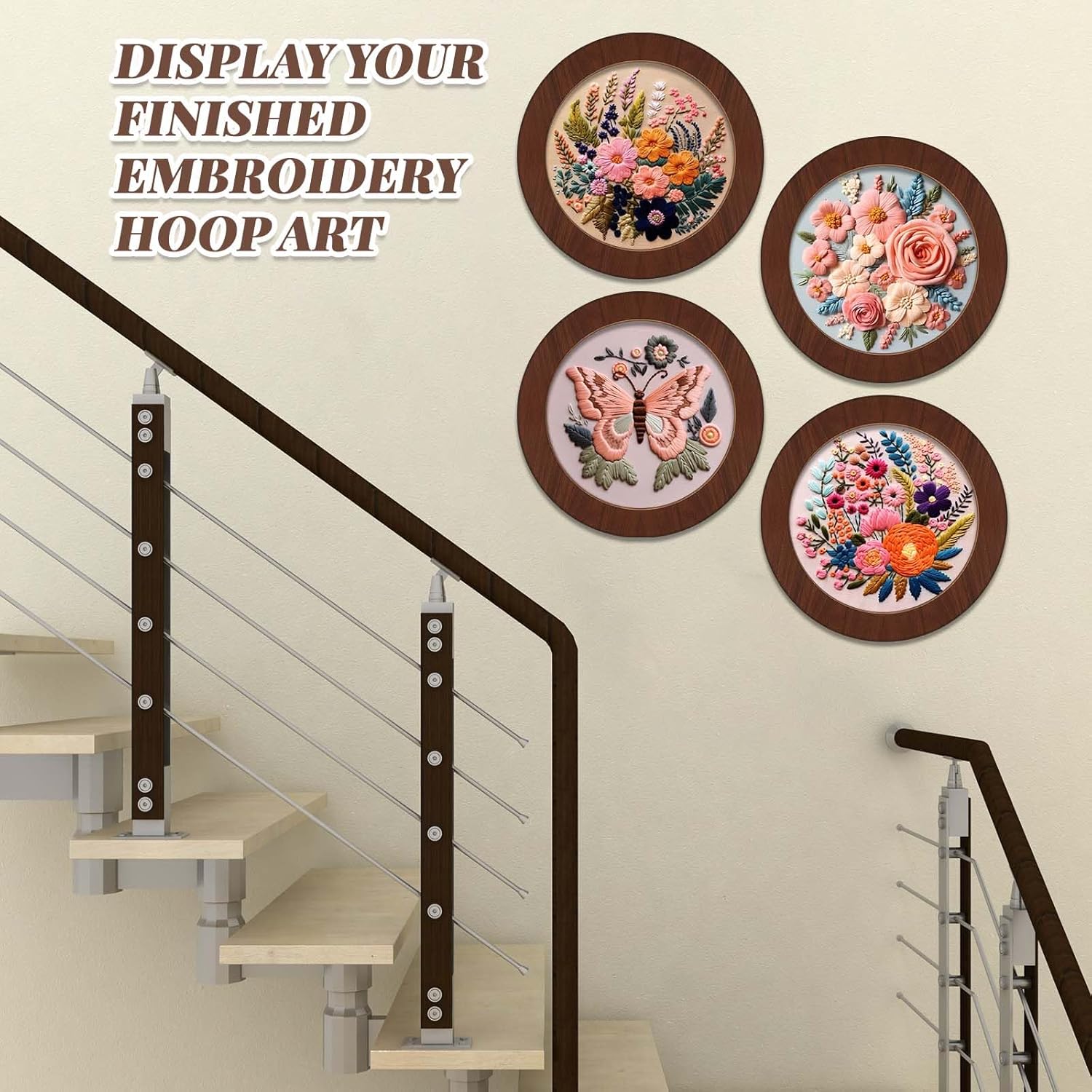 Wenqik 6 Pcs Wood Embroidery Hoop Frame Set 8 Inch Embroidery Hoops Wood Display Frame for Finished Cross Stitch or DIY Art Craft Sewing Ornaments (Without Hoops)(Round)