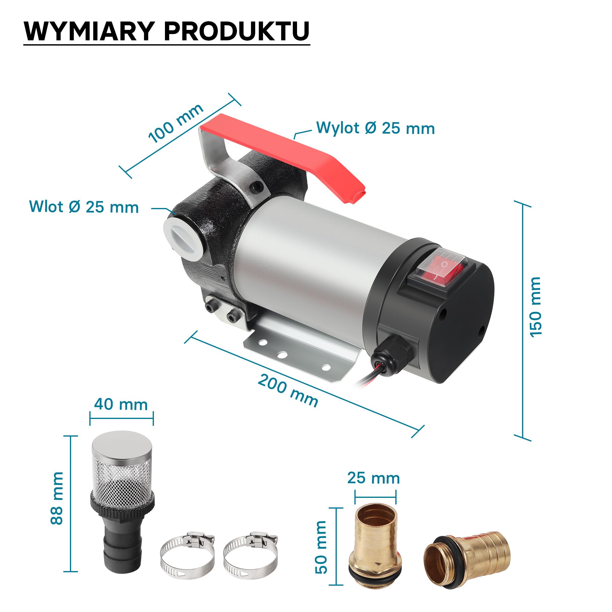 Wiltec Pompa do oleju napędowego, opałowego 150 W 40 l/min, przenośna z zaciskami krokodylkami do akumulatora
