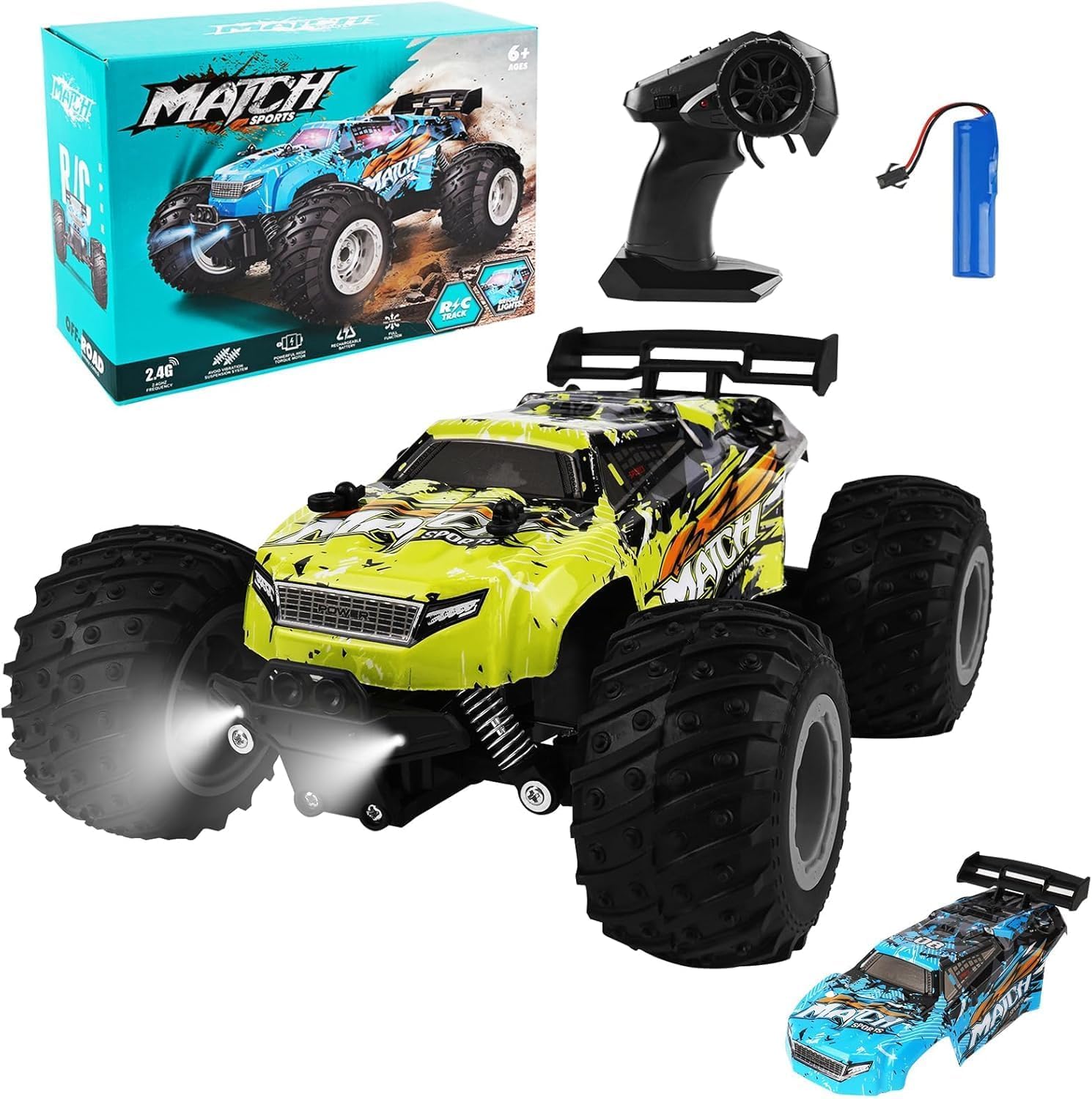 Coche Teledirigido Todoterreno 1:16, 20 km/h, Control 2.4Ghz, Luces LED Brillantes, Baterías Recargables, Juguete para Niños y Niñas de 6 a 12 Años, Regalo Ideal para Cumpleaños y Navidad