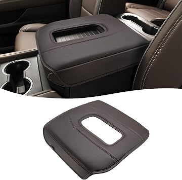 KBH Center Console Armrest Cover for 2019-2026 GMC Sierra & Chevy Silverado, 2021-2026 Yukon & Tahoe & Suburban, Bucket Seat Console, Leather Arm Rest Cover for Car, Brownstone