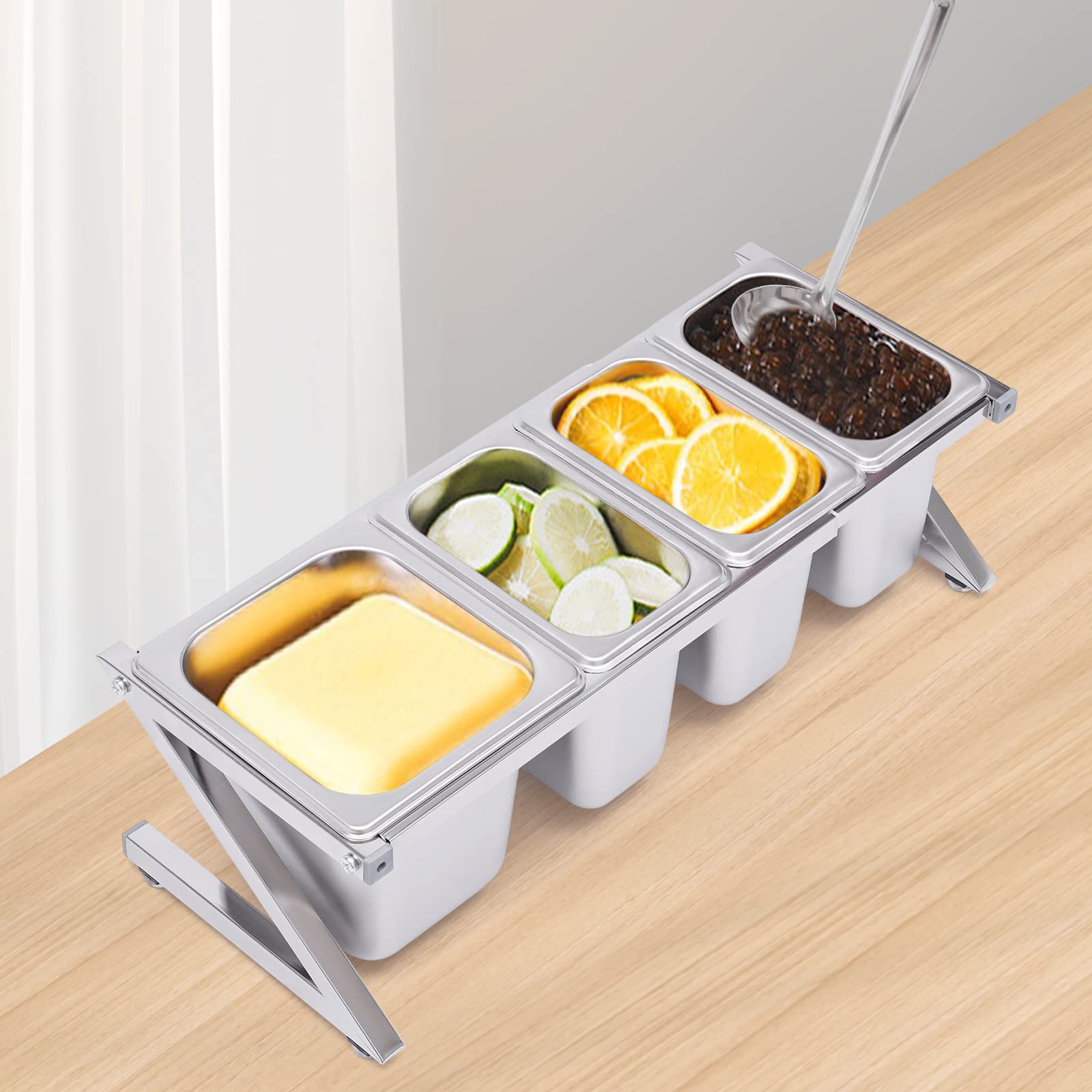 Estante de especias expandible, acero inoxidable con tapa, pies antideslizantes, dispensador de especias de 3 1/9, sartén de 1 1/6, 4 cucharas medidoras para almacenamiento de cocina