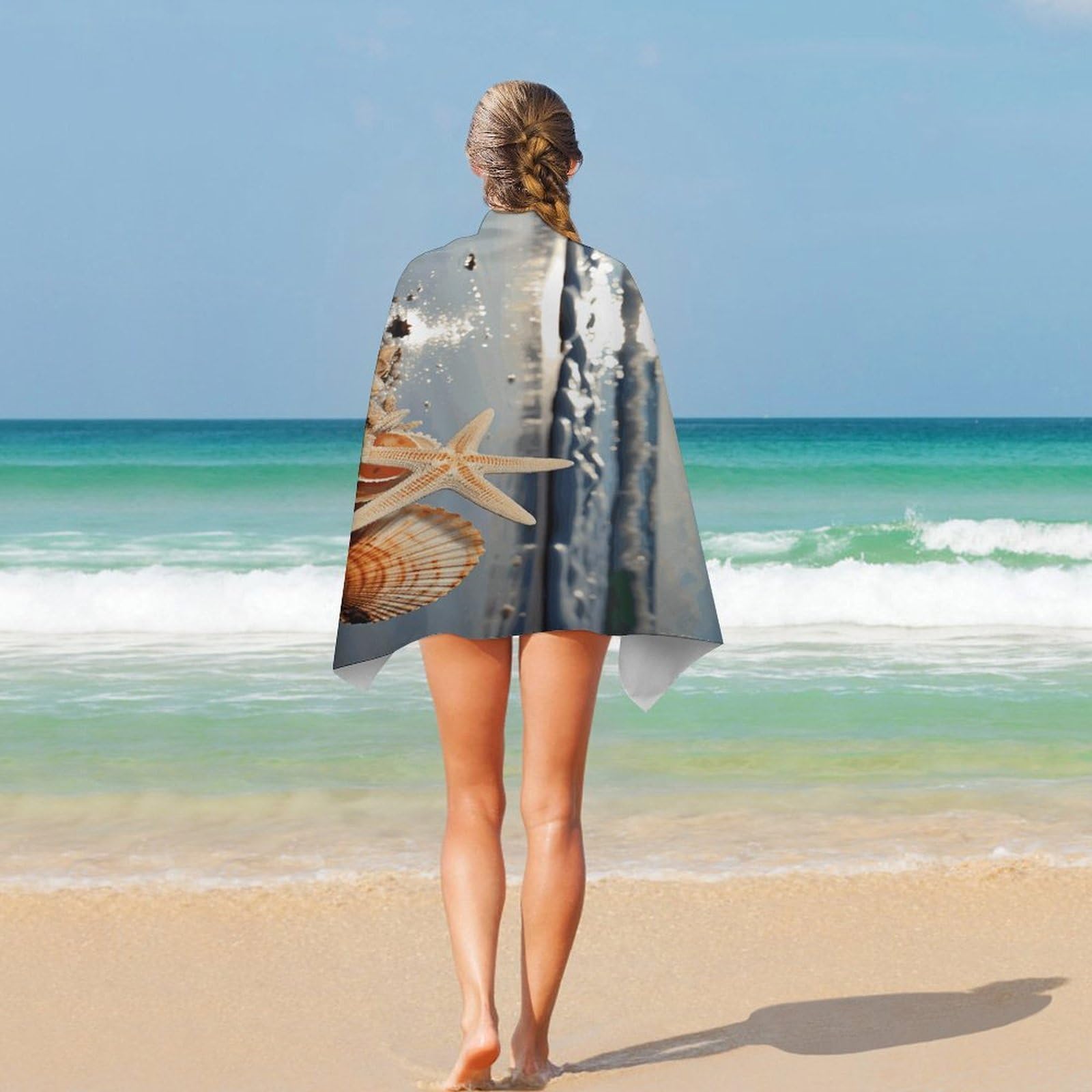 Badetücher mit Muscheln am Strand, Unisex, Strandtuch, leicht, schnell trocknend, Badetuch für Reisen, Sport, Pool, Schwimmen, Bad, Camping, Yoga, Erwachsene, 130 x 80 cm