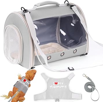 Bearded Dragon Backpack Carrier with Soft Warm Mat+Bearded Dragon Harness Leash