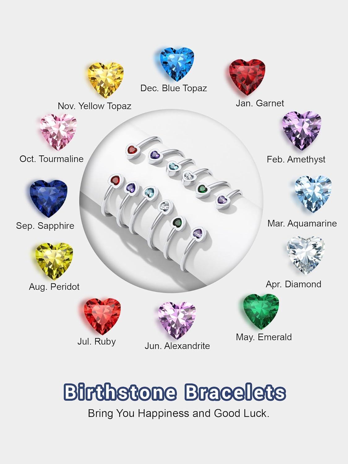 PROSTEEL Birthstone Bracelets for Women, Jan-Dec, Gold Plated Stainless Steel Heart Bangle Cuff, Fit Wrist from 5.5''-7'' in Circumference, Come with Box - Image 6