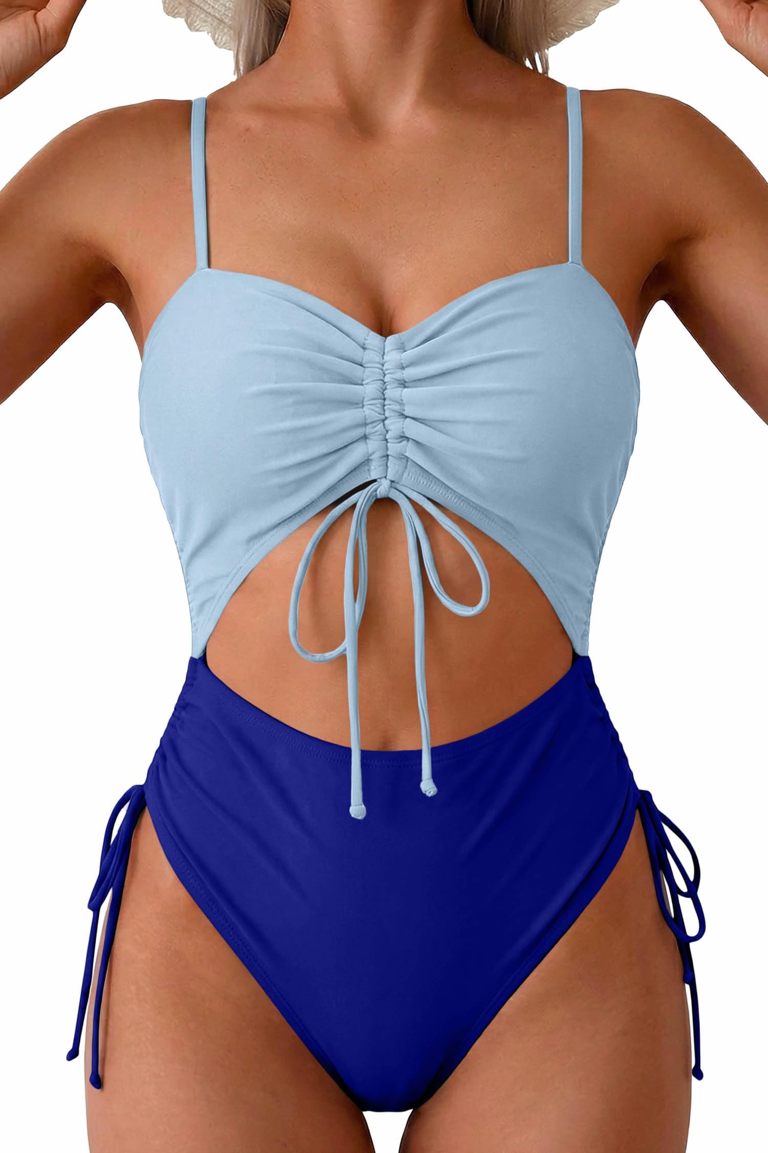 Viottiset Women's Cut Out Drawstring One Piece Swimsuit Cheeky High Cut Bathing Suit