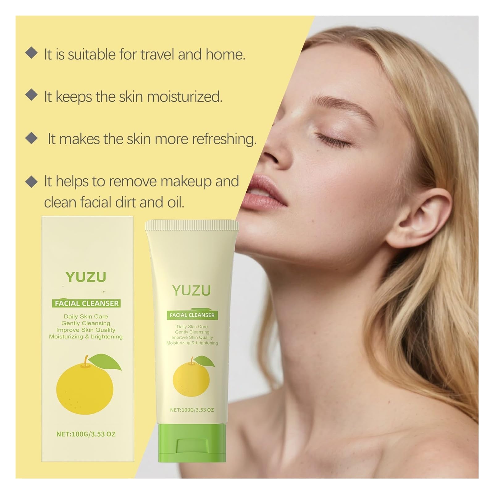 Detergente viso schiumoso agli agrumi 100 g, for la pulizia quotidiana del controllo dell'olio; Rinfrescante e idratante(3pcs)
