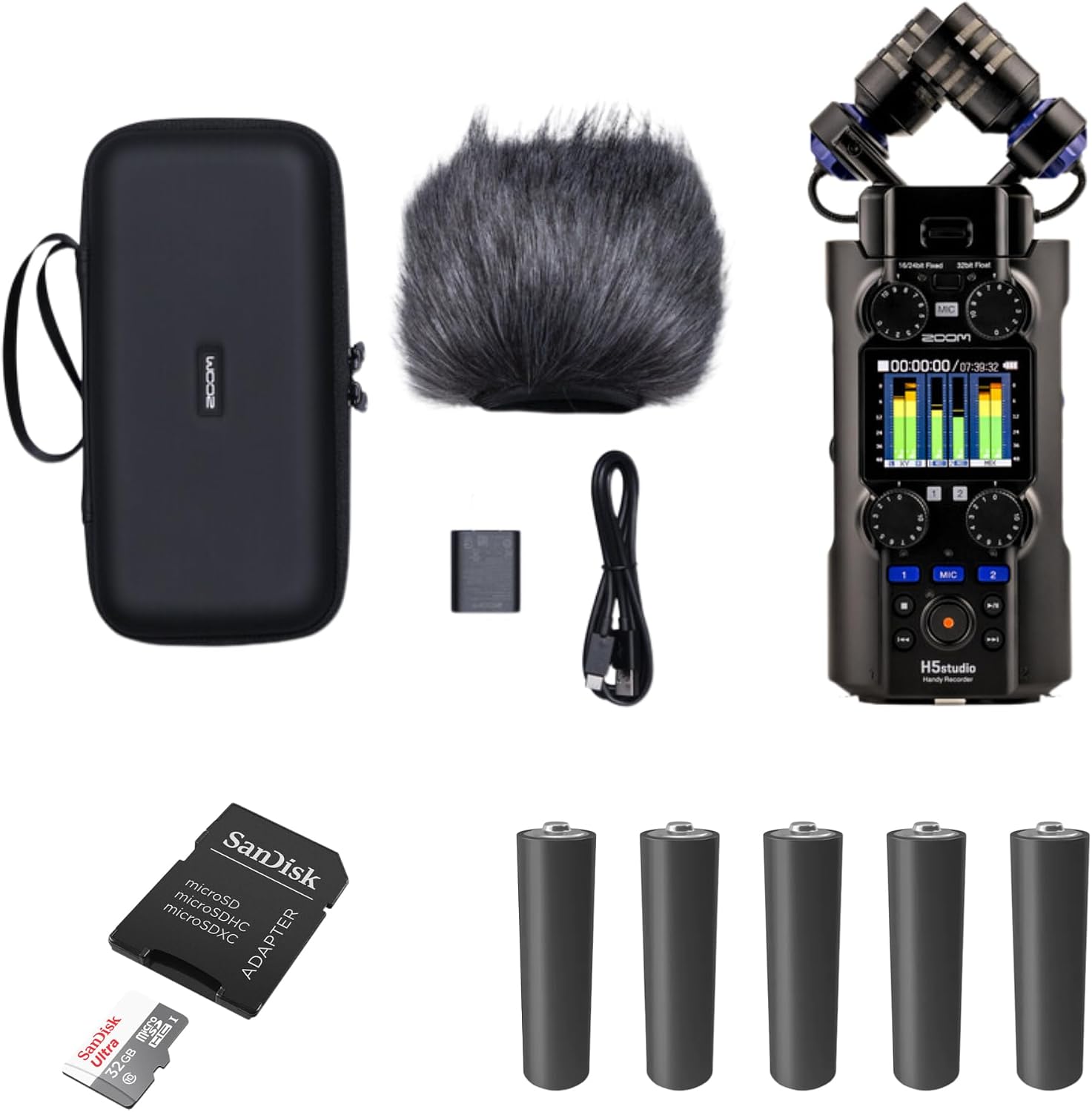 Zoom H5studio 32-Bit Float 4-Track Handheld Recorder Bundle with APH-5s Pack, 32GB microSDHC, and 5x AA Batteries — 19.4mm X/Y Field Recorder for Podcasting, Filmmaking, Music, Journalism