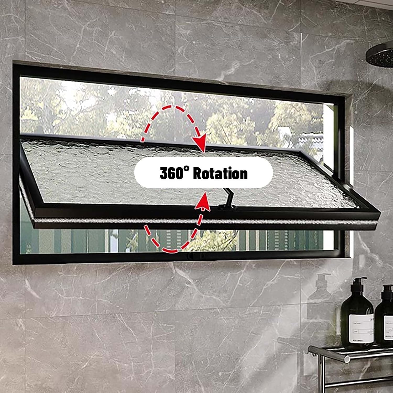 Rectangular Metal Window 360° Rotation Home Decor Sliding Window with Handles Aluminum Tempered Glass Durable Rainproof Replacement Tempered Windows for Bathroom Kitchen Living Room(White Vertical Str