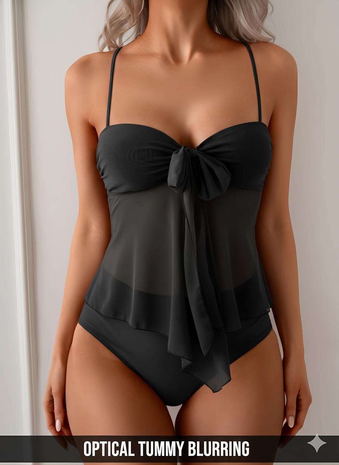 B2prity Tankini Swimsuits for Women, Tummy Control Flowy Mesh Tops, High Waisted Bottoms, Coquette 2 Piece Bathing Suits