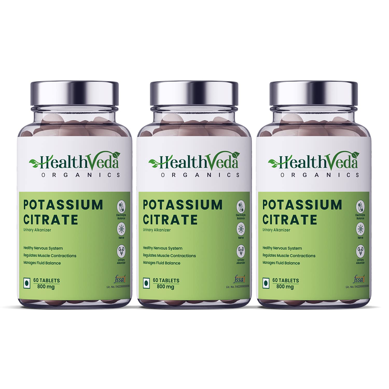 Health Veda Organics Potassium Citrate 800Mg I 180 Veg Tablets I Support Nerve, Muscle, Joints and Bone Health I Helps Manage Electrolytes | For Both Men & Women (Packs of 3)