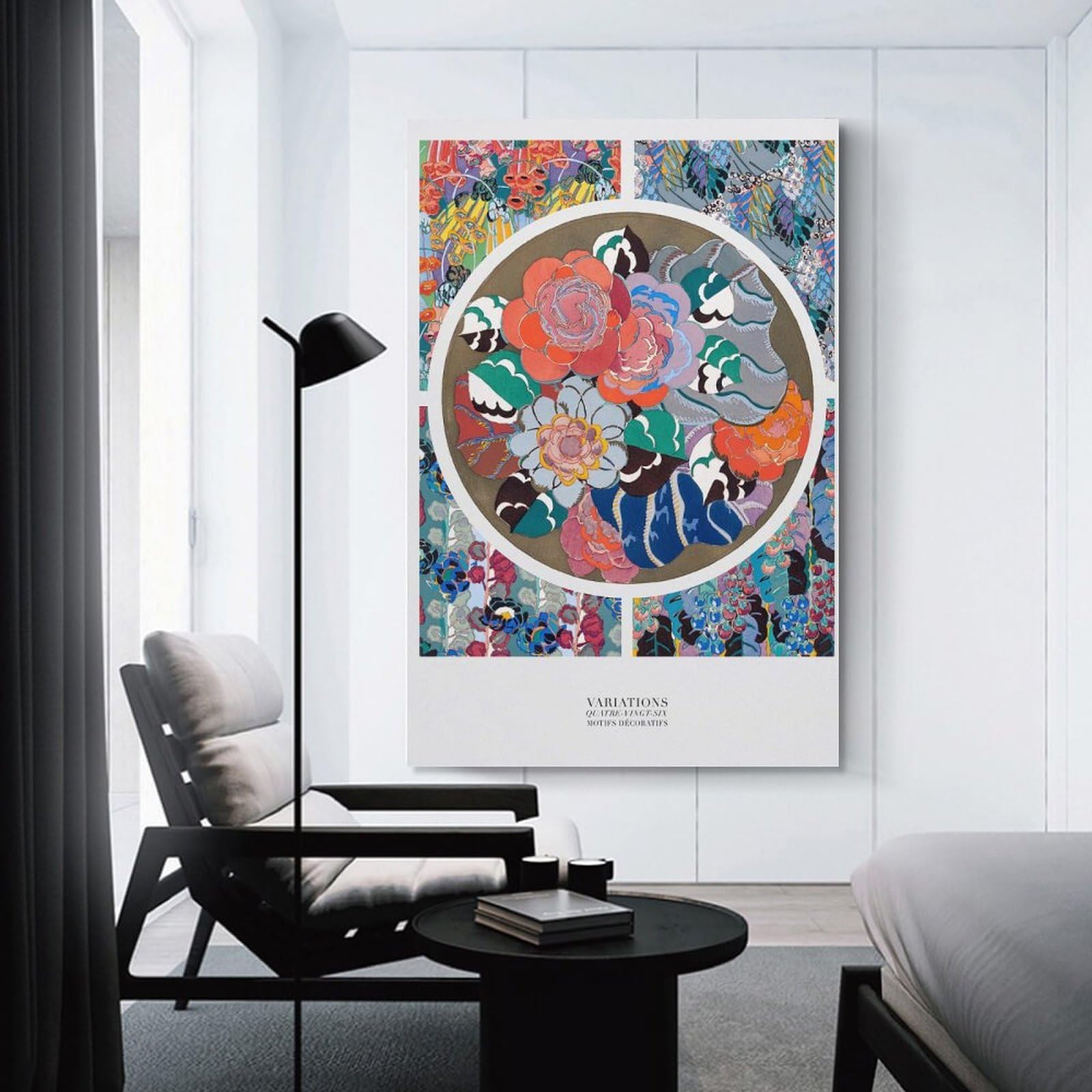 Junmoney Room Decor Wall Art Floral Decorative Motifs Art Deco Style, 24x36inch(60x90cm), for Gallery Wall Layouts in Home Or Office, Home Wall Art for Statement Displays
