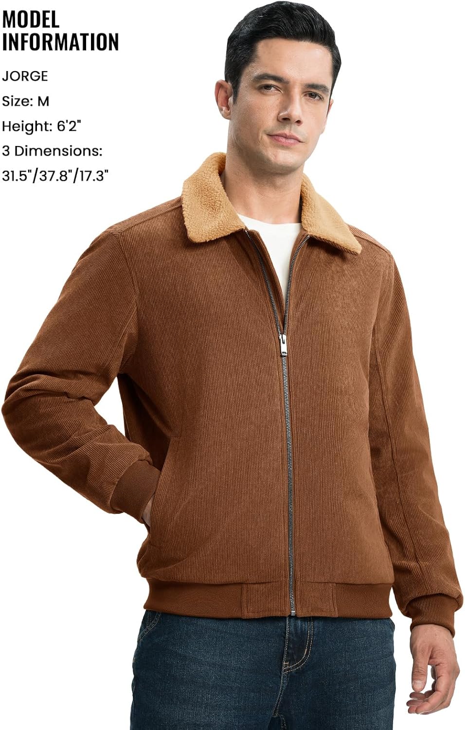 Rdruko Men's Winter Jacket Sherpa Lined Corduroy Fleece Jacket Thick Warm Turn-Down Collar Full Zip Coat - Image 8