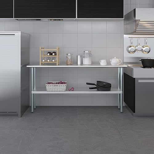 Miniatura 7 de AmGood Mesa de trabajo de acero inoxidable de 14" X 72"  Mesa de preparación de alimentos de cocina de metal  NSF