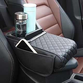 Car Leather Armrest Cover Center Console Cushion, Universal Memory Foam Armrest Pillow with Organizer, Anti-Scratch Arm Re...