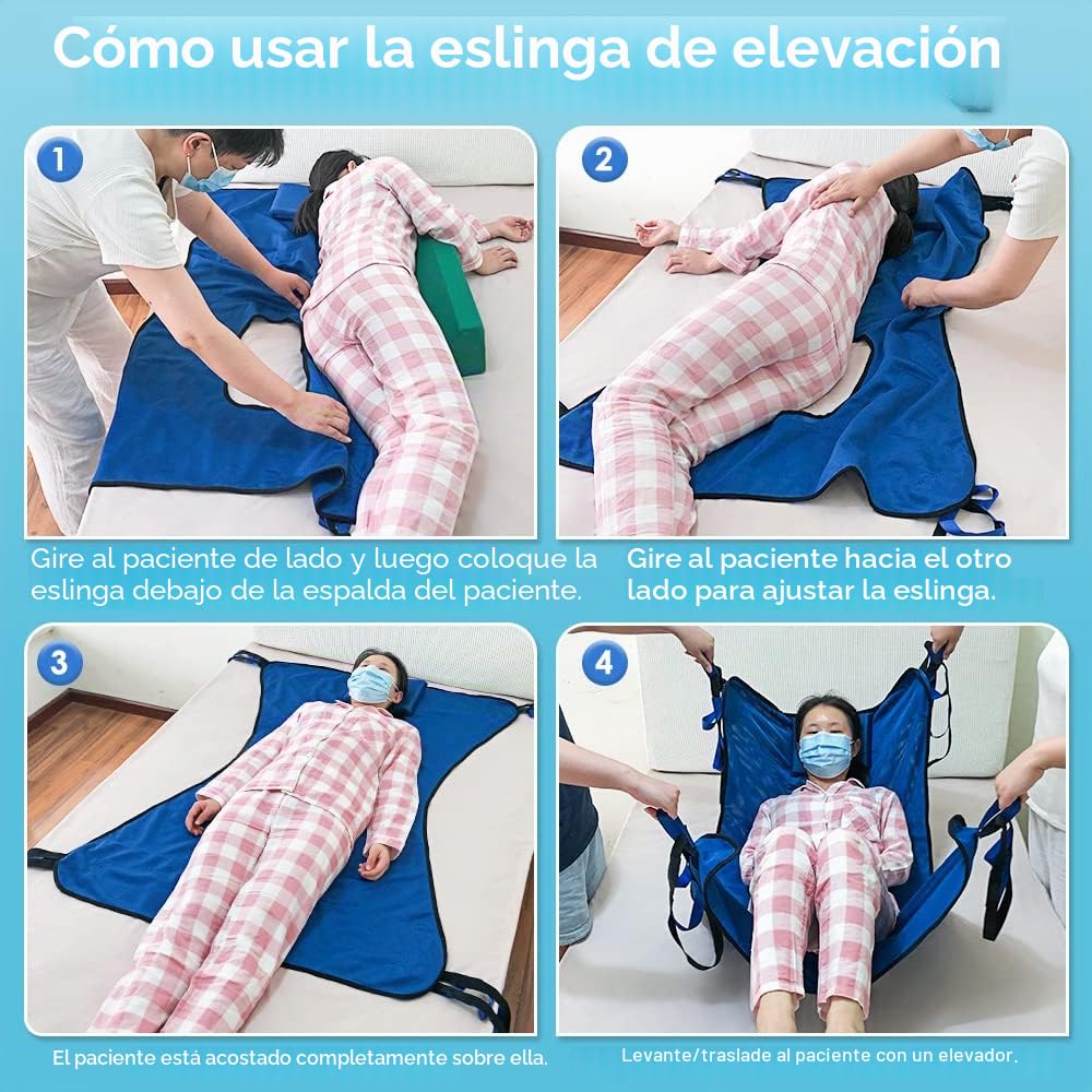 Eslinga higiénica Elevador de pacientes Equipo de elevación médica Bariátrica Discapacidad de elevación Cómoda Eslinga Cinturón de transferencia médica (Azul)