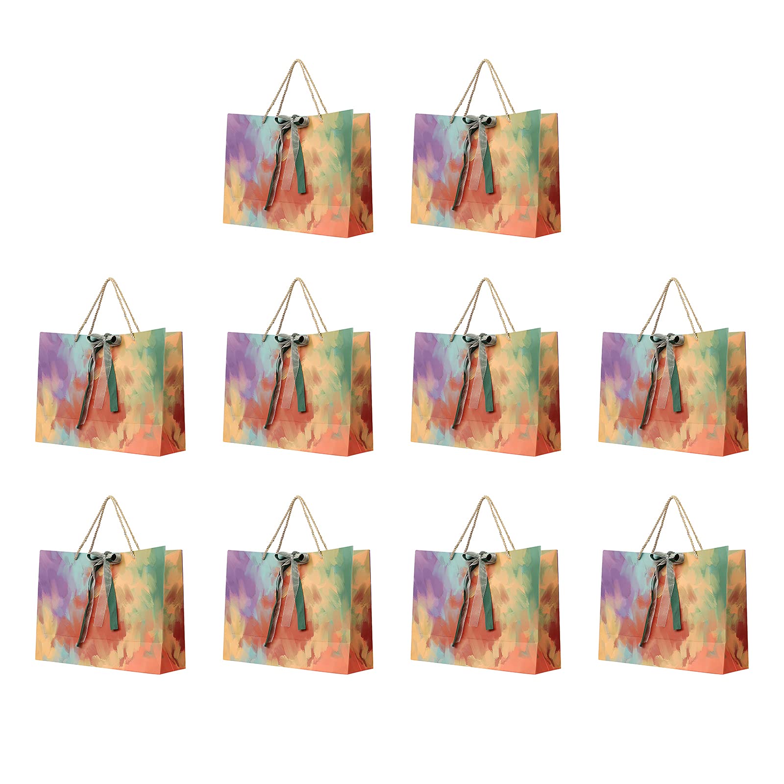 10 x torebka papierowa do malowania olejnego kartonowe pudełka upominkowe z kokardką i miękkim uchwytem, 35 x 26 x 13 cm prezenty torba na prezent z możliwością recyklingu duże torby na przyjęcie bożonarodzeniowe, rocznice i specjalne okazje prezenty