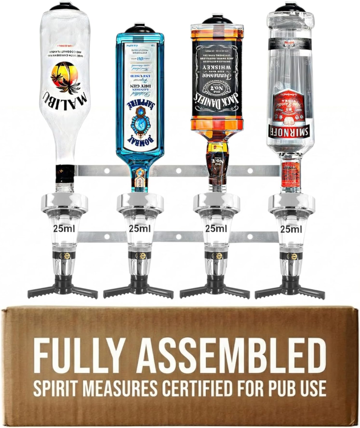 4 x Bottle Wall Dispenser with silver measure